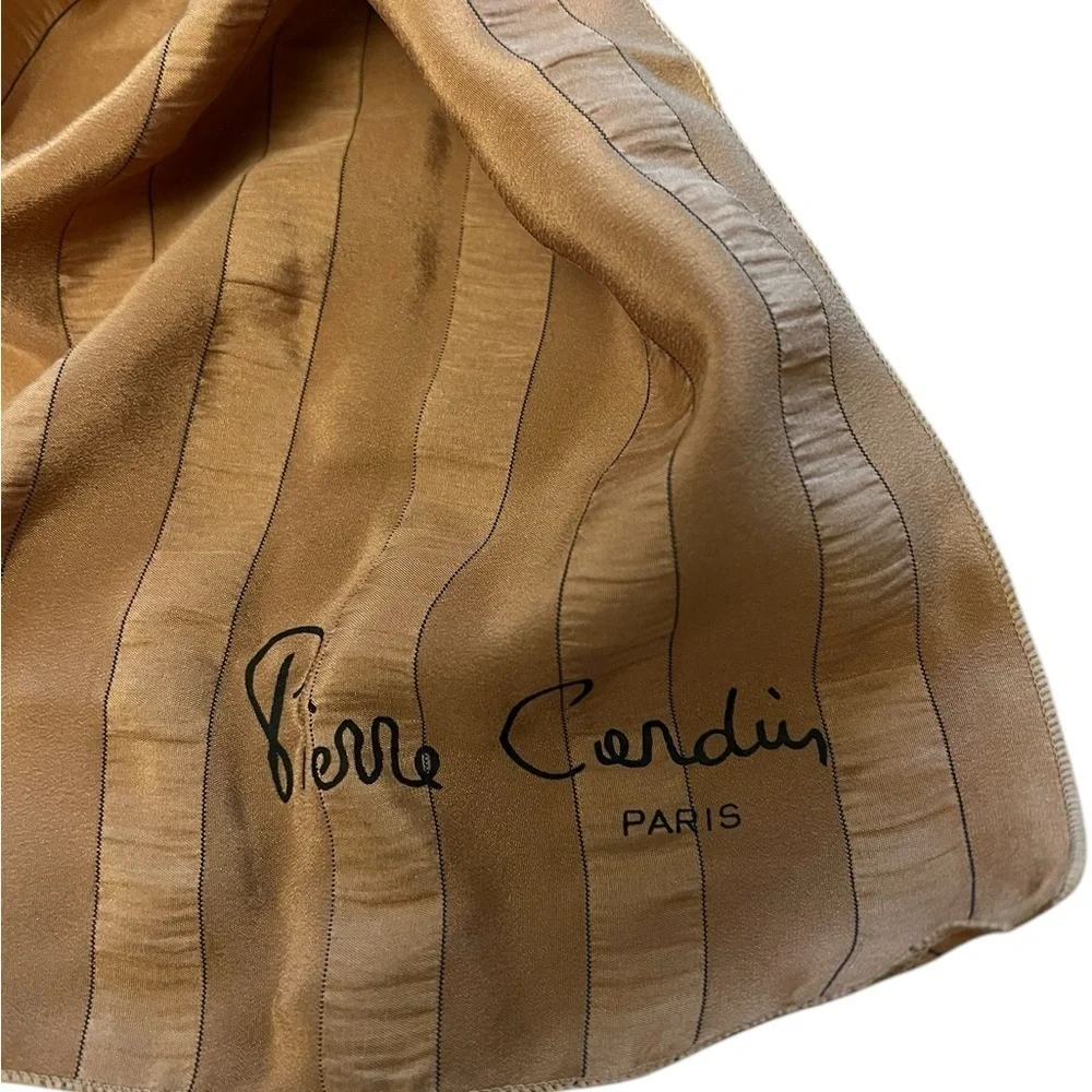 PIERRE CARDIN PARIS Vintage Striped Seersucker Oblong Silk Scarf, Butterscotch